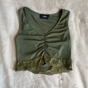 Cider Olive Green Lace Trim Cropped Tank Top Women’s Extra Small